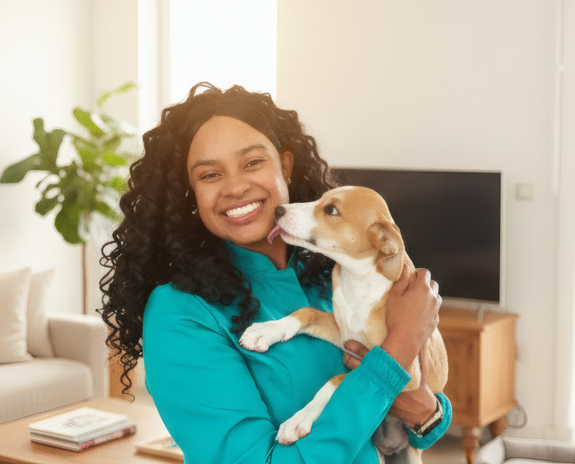 Veterinária atendendo cão em casa